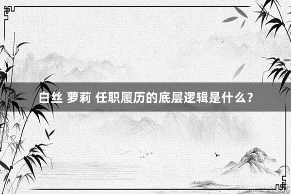 白丝 萝莉 任职履历的底层逻辑是什么？